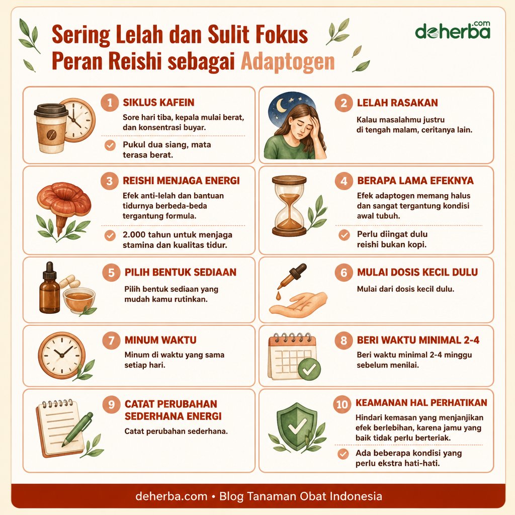 Infografis Sering Lelah dan Sulit Fokus? Ini Peran Reishi sebagai Adaptogen
